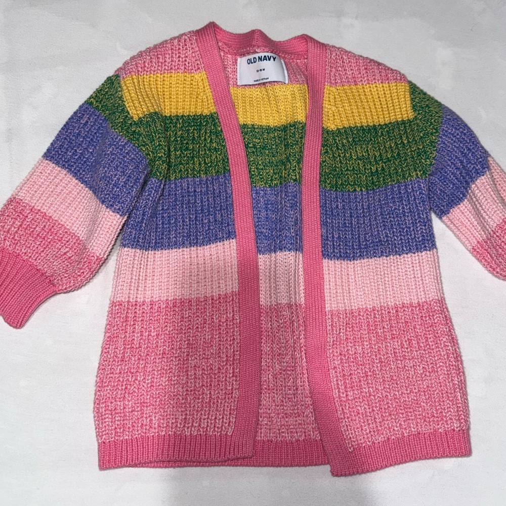 Old Navy Striped Cardigan in Pink, Yellow, Green, and Blue
